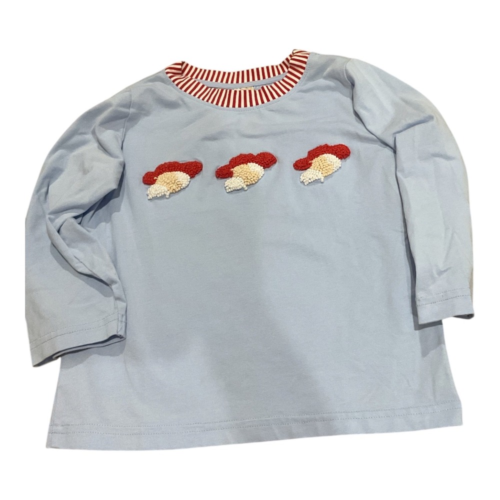 Charlotte Chet Kids Light Blue Chenille Mushroom Long Sleeve Top 2T Striped Neck